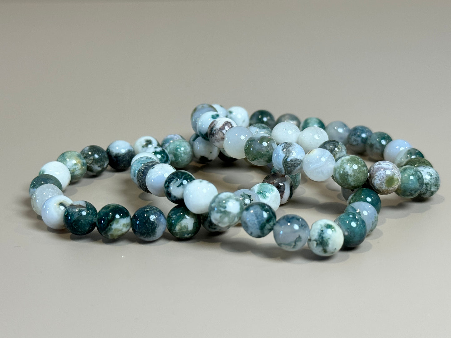 MOSS AGATE BEAD BRACELET