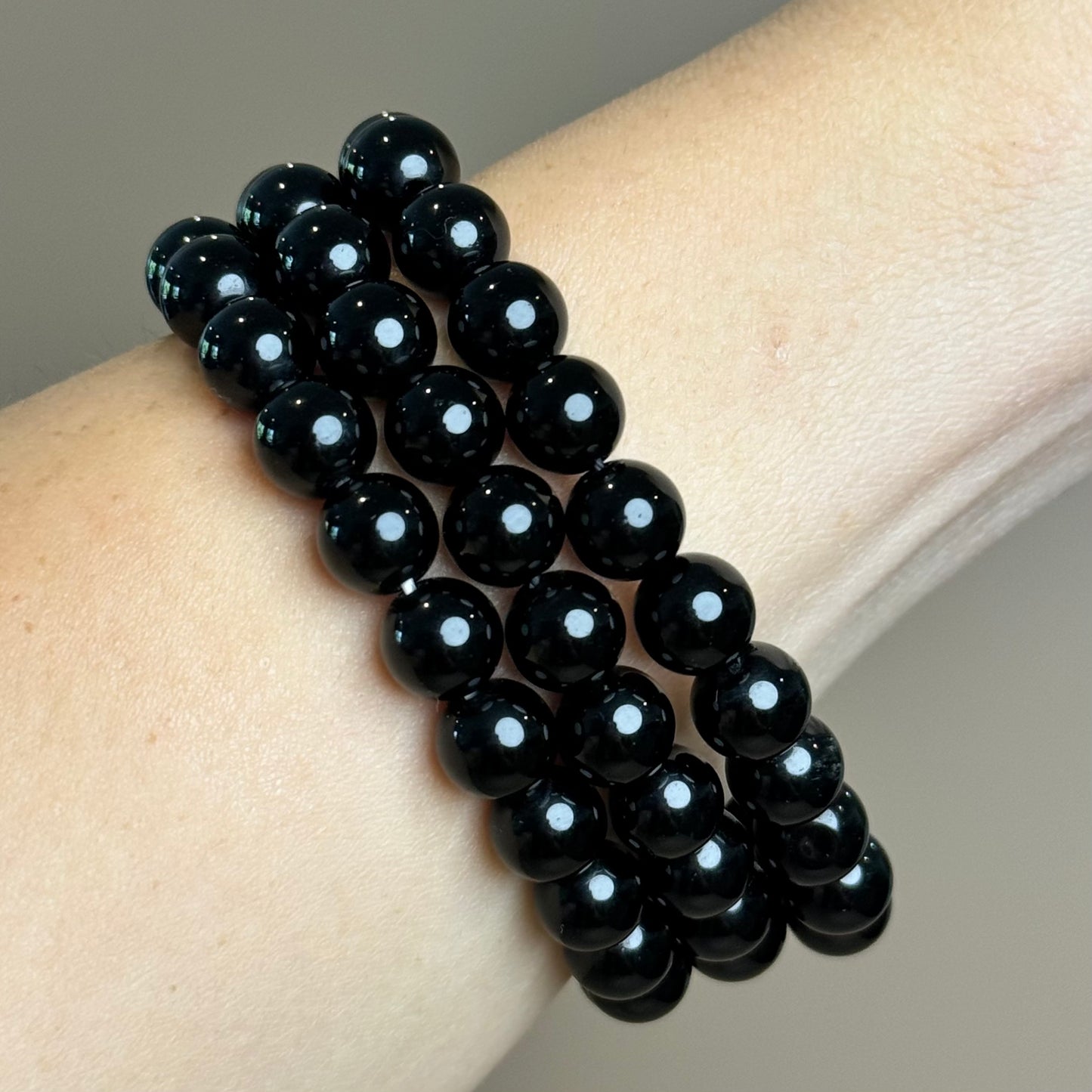 BLACK OBSIDIAN BEADED BRACELET